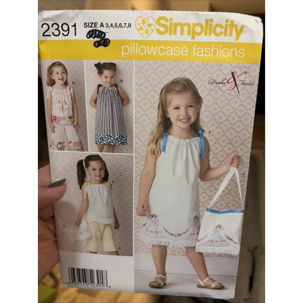 Simplicity 2391 Girls Pillowcase Dress Shirt Shorts Sewing Pattern 3-8 New